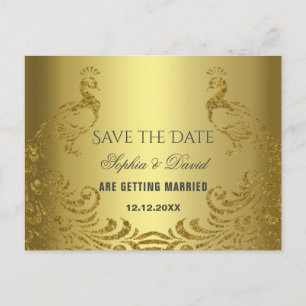 Elegant Guld Abstrakt Peacock Bröllop Meddelande Vykort