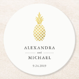Elegant Guld Ananas Bröllop Underlägg Papper Rund