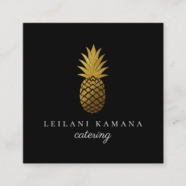 Elegant Guld ananas Geometriskt Fyrkantigt Visitkort (Framsida)