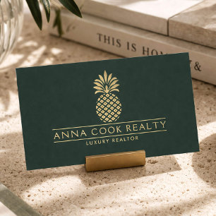Elegant Guld Ananas Lyxmäklare Djupgrön Visitkort