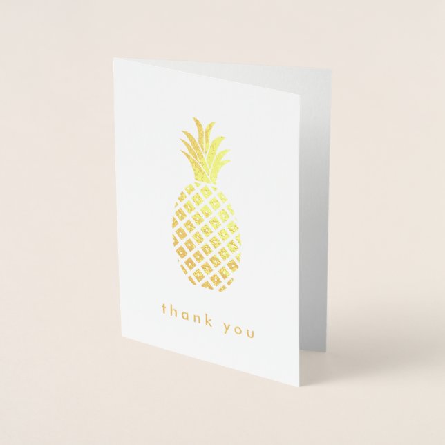 Elegant Guld Ananas på vitt Folierat Kort (Framsida)