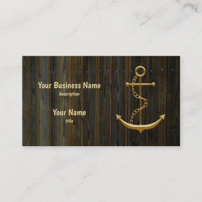 Elegant Guld Anchor Rustic Dock Wood Modern Visitkort (Framsida)