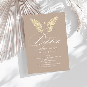 Elegant Guld Angel Vingar Typografi Kor Baptism Inbjudningar