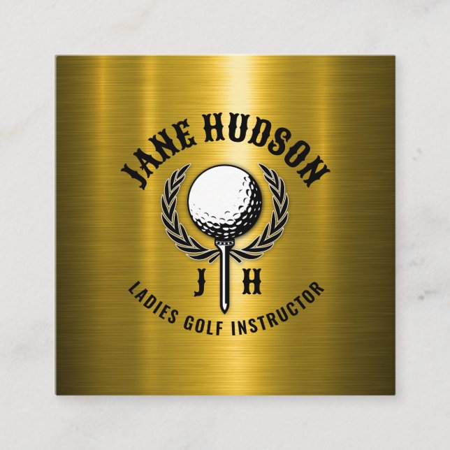 Elegant guld anpassad golfmonogramdesign fyrkantigt visitkort (Framsida)