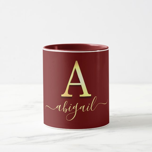Elegant Guld Anpassningsbar Monogram A Namn Mugg (Center)