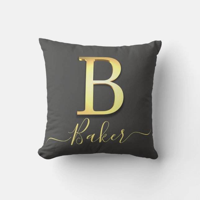 Elegant Guld Anpassningsbar Monogram B Namn Dekora Kudde (Framsida)