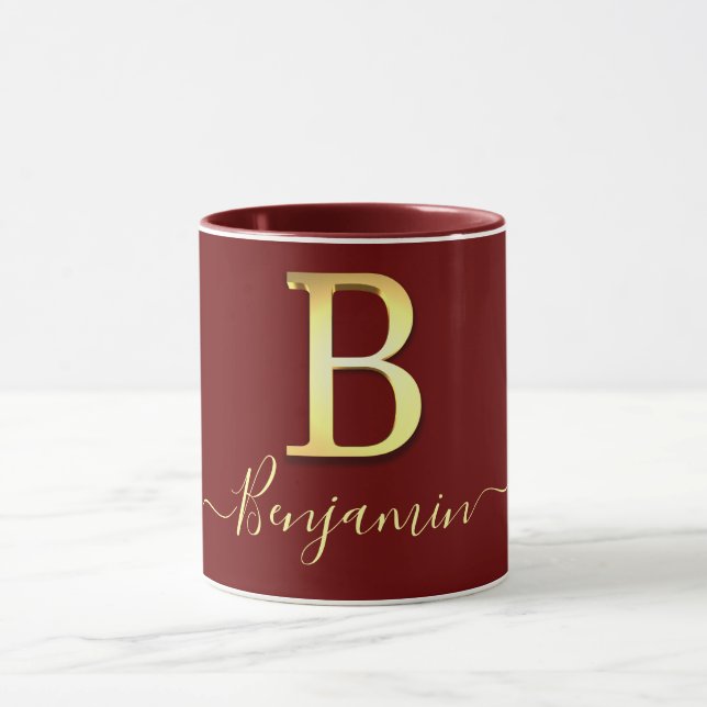 Elegant Guld Anpassningsbar Monogram B Namn Mugg (Center)