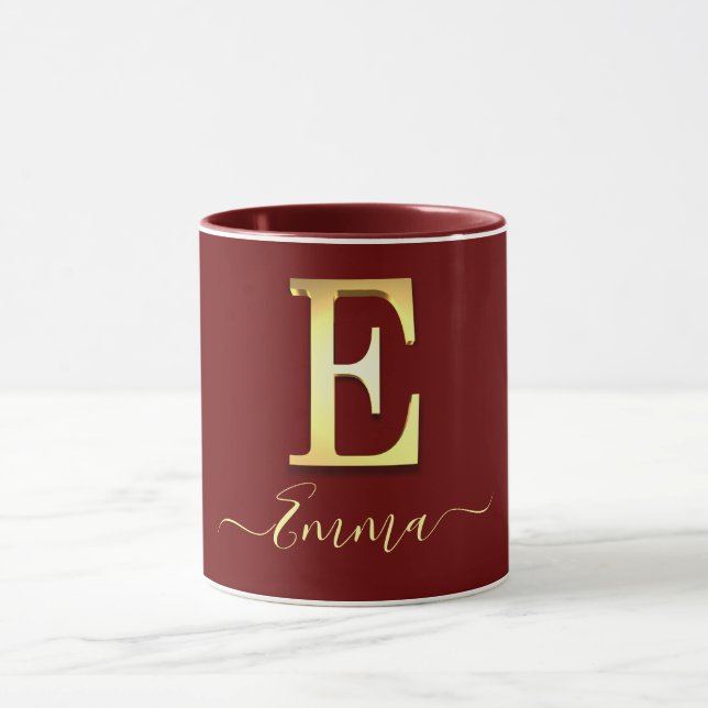 Elegant Guld Anpassningsbar Monogram E Namn Mugg (Center)