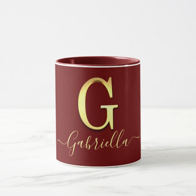 Elegant Guld Anpassningsbar Monogram G Namn Mugg (Center)