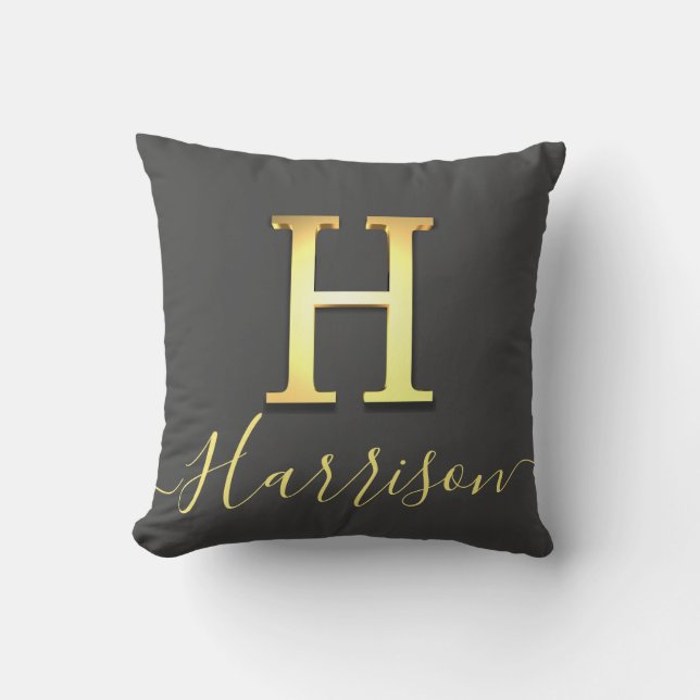 Elegant Guld Anpassningsbar Monogram H Namn Dekora Kudde (Framsida)