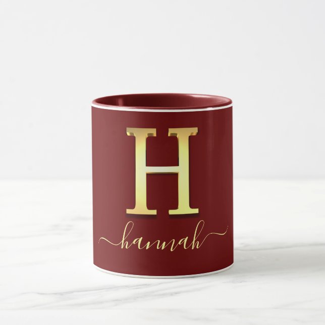 Elegant Guld Anpassningsbar Monogram H Namn Mugg (Center)