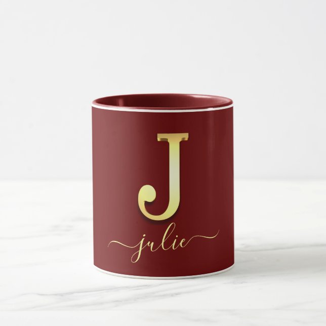 Elegant Guld Anpassningsbar Monogram J Namn Mugg (Center)