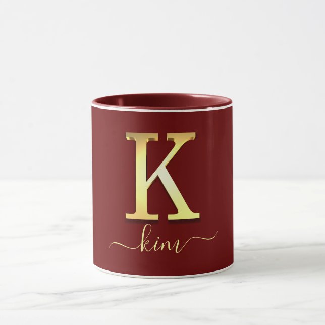 Elegant Guld Anpassningsbar Monogram K Namn Mugg (Center)