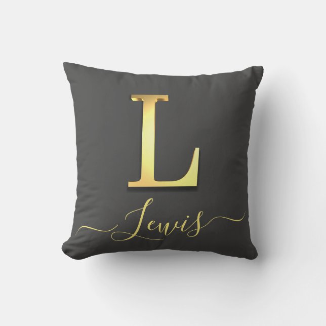 Elegant Guld Anpassningsbar Monogram L Namn Dekora Kudde (Framsida)