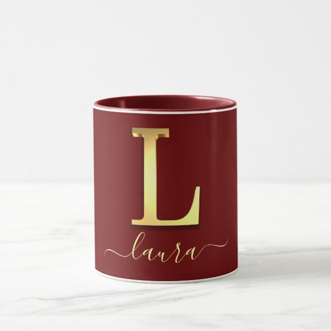 Elegant Guld Anpassningsbar Monogram L Namn Mugg (Center)