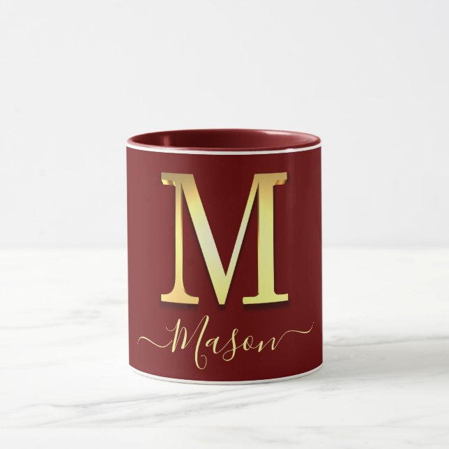 Elegant Guld Anpassningsbar Monogram M Namn Mugg (Center)