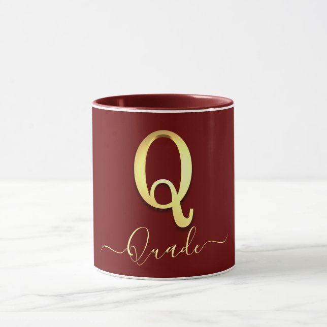 Elegant Guld Anpassningsbar Monogram Q Namn Mugg (Center)