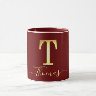 Elegant Guld Anpassningsbar Monogram T Namn Mugg