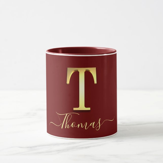 Elegant Guld Anpassningsbar Monogram T Namn Mugg (Center)