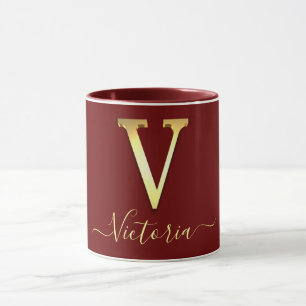 Elegant Guld Anpassningsbar Monogram V Namn Mugg