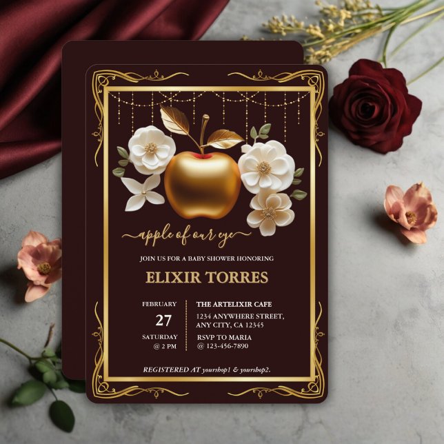 Elegant Guld Apple från Öga babyskabinett Inbjudningar (Skapare uppladdad)