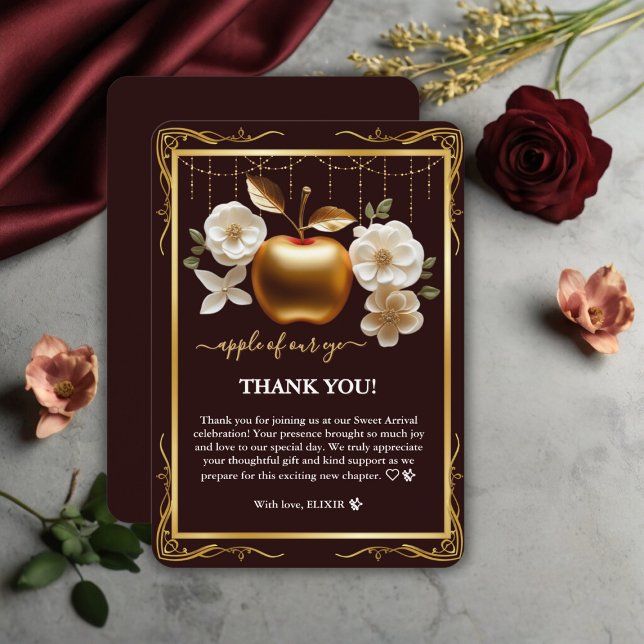 Elegant Guld Apple från Öga babyskabinett Tack Kort (Skapare uppladdad)