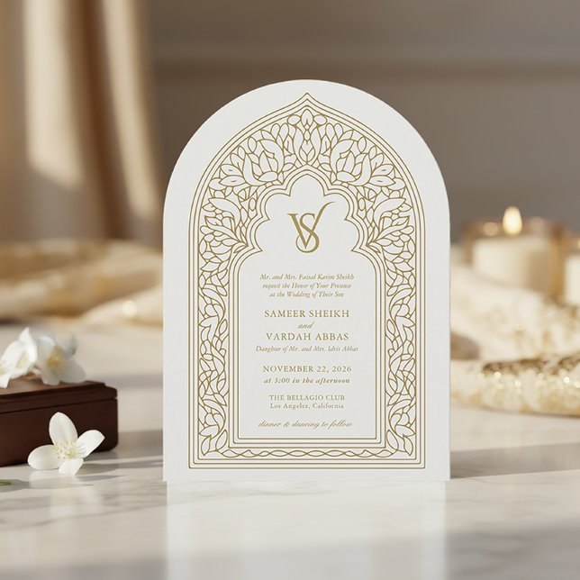Elegant Guld Arabesque Bröllop Inbjudningar (Arabesque Wedding Invitation)