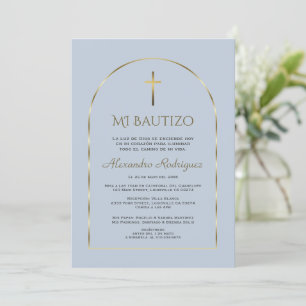 Elegant Guld Arch Dusty Blue Boy Spain Bautizo Inbjudningar