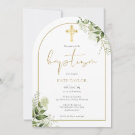 Elegant Guld Arch Greenery Blommigt Foliage Baptis Inbjudningar