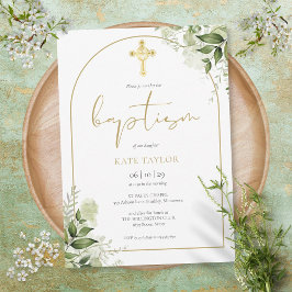 Elegant Guld Arch Greenery Blommigt Foliage Baptis Inbjudningar