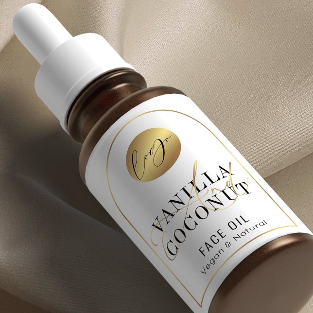 Elegant Guld Arch Logotyp 2 OZ Skincare Flaska-eti Fraktsedel (Professional white and faux gold dropper bottle label, great for face oil, serums, essential oil etc)
