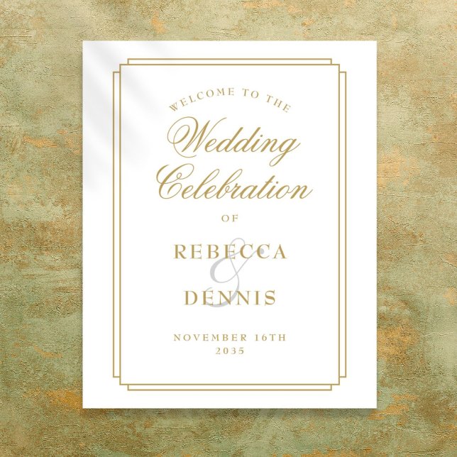 Elegant guld Art Deco bröllops välkomstskylt Poster (Elegant Gold Art Deco Wedding Welcome Sign)