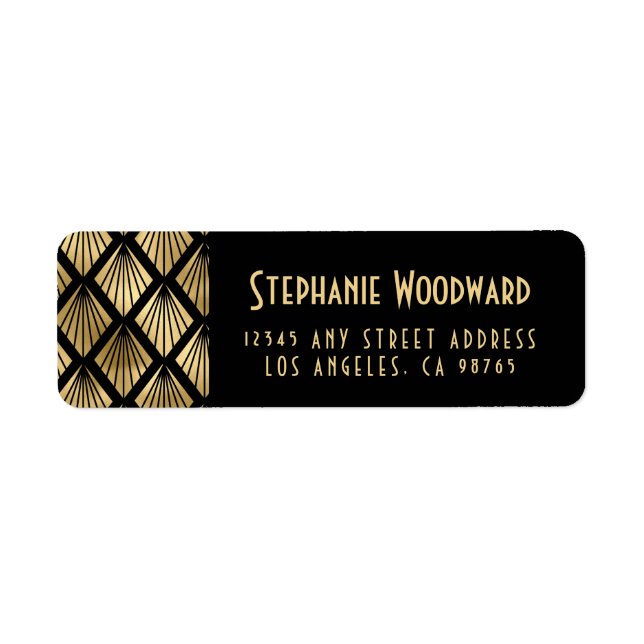 Elegant Guld Art Deco Fläkt Black Returadress Returadress Etikett (Framsidan)
