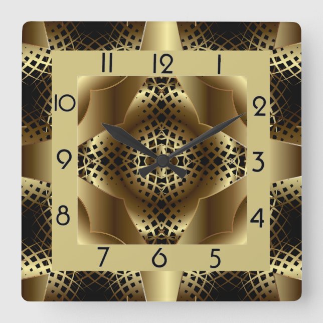 Elegant guld art deco fyrkantig klocka (Framsida)