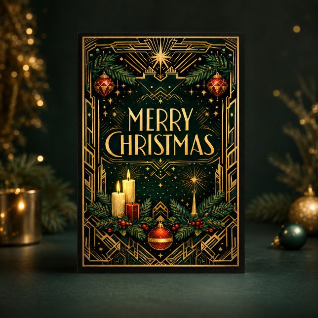 Elegant guld Art Deco God Jul  Helgkort (Skapare uppladdad)
