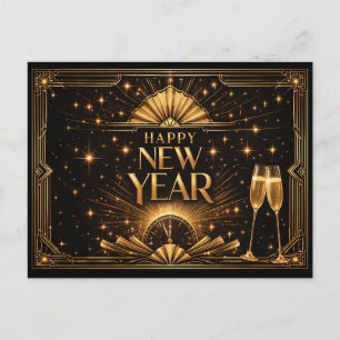 Elegant guld Art Deco Gott nytt år Helg Vykort