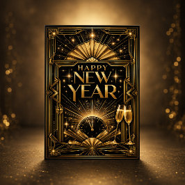 Elegant guld Art Deco Gott nytt år Helgkort