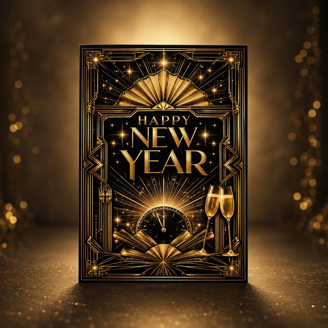 Elegant guld Art Deco Gott nytt år Helgkort (Skapare uppladdad)