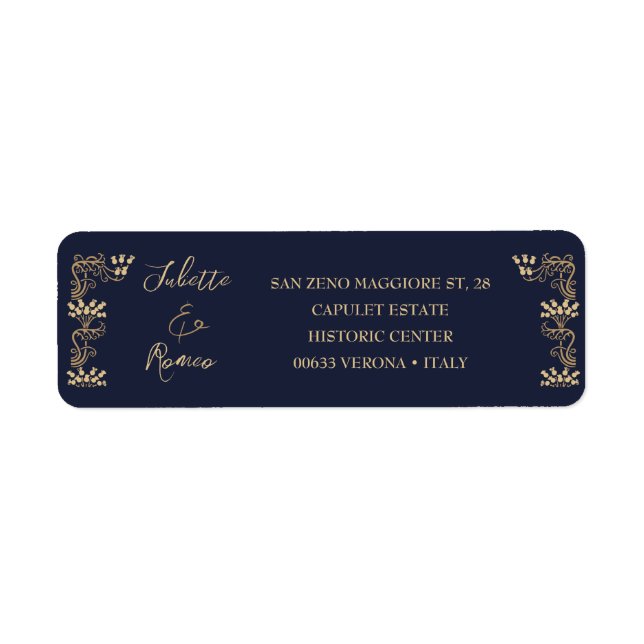 Elegant guld Art Deco om blå returadress Returadress Etikett (Framsidan)