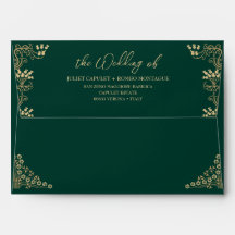 Elegant guld Art Deco på gröntens bröllopsinbjudan