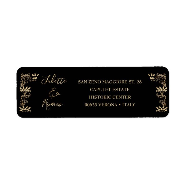 Elegant guld Art Deco på svart returadress Returadress Etikett (Framsidan)