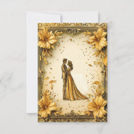 Elegant Guld Artwork of Romantic bröllop par Inbjudningar