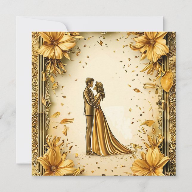 Elegant Guld Artwork of Romantic bröllop par Spara Datumet (Framsida)