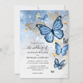 Elegant Guld Baby blue Butterfly Bröllop Inbjudningar