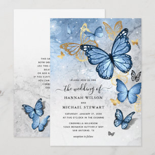 Elegant Guld Baby blue Butterfly Bröllop Inbjudningar