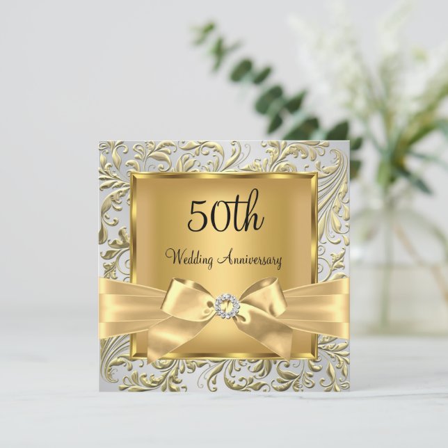 Elegant guld båge blomsterkrull 50-årsjubileum fyr inbjudningar (Stående Fram)