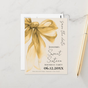 Elegant guld båge Coquette Sweet 16 Spara datum Vykort