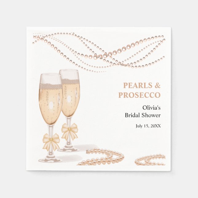 Elegant guld båge Pärlor och Prosecco Bröllopsfest Pappersservett (Framsidan)