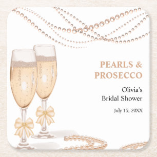 Elegant guld båge pärlor och Prosecco bröllopsfest Underlägg Papper Kvadrat