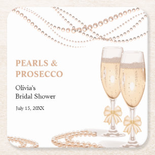 Elegant guld båge pärlor och Prosecco bröllopsfest Underlägg Papper Kvadrat